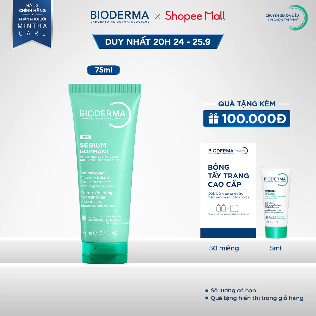 Gel làm sạch và loại bỏ nhẹ nhàng tế bào chết Bioderma Sebium Gommant 75ml