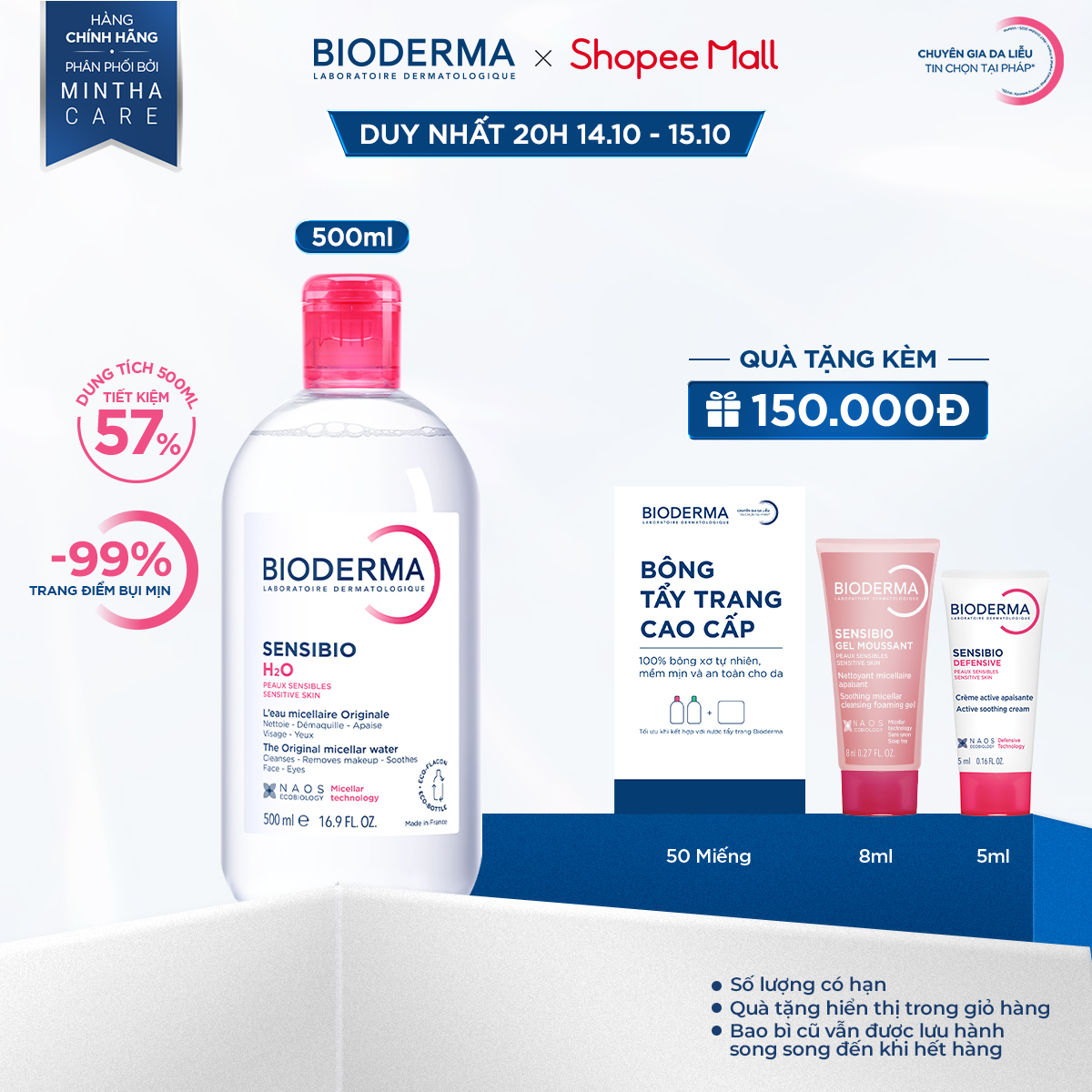 Dung dịch làm sạch và tẩy trang công nghệ Micellar cho da thường & nhạy cảm…
