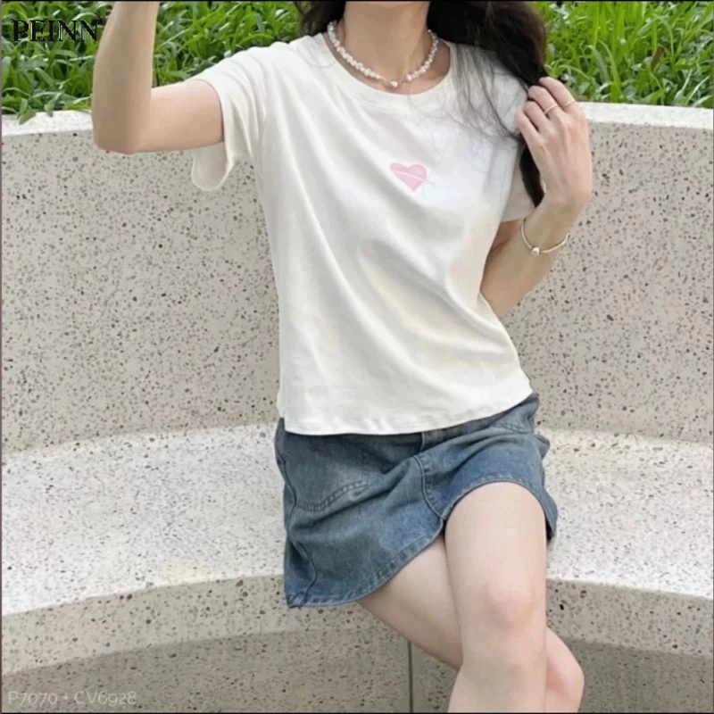 [Peinn] Áo Thun Nữ Babytee Peinn FA1-0018-69 Cổ Tròn, In Trái Tim Hồng, Mẫu Mới Dễ Phối Đồ