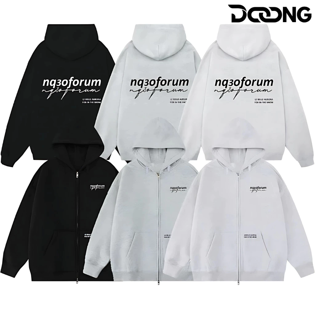 [XẢ HÀNG] Áo Khoác NỈ NQ30 FORUM PHẢN QUANG Nỉ Bông Dày Dặn In Chữ BM160, Áo Hoodi Dây Kéo Zip Nam Nữ Form Rộng DOONG