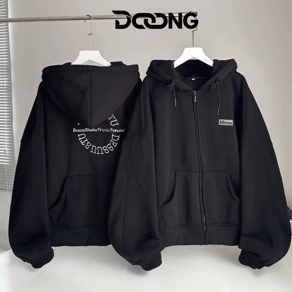 [XẢ HÀNG] Áo Khoác Hoodie DESSUU 3 TÚI Thêu Chất Nỉ Bông Dày Dặn BM157, Áo khoác Unisex Nam Nữ Form Rộng DOONG
