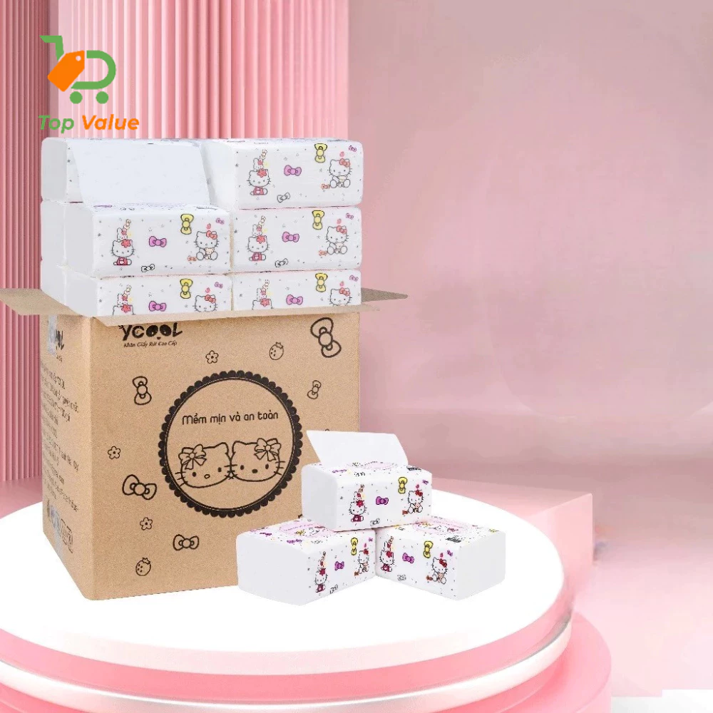 [Top Value] Thùng 30 gói 300 tờ Giấy ăn YCOOL ES-50.4 hello kitty trắng mềm mịn 4 lớp mềm mịn an toàn