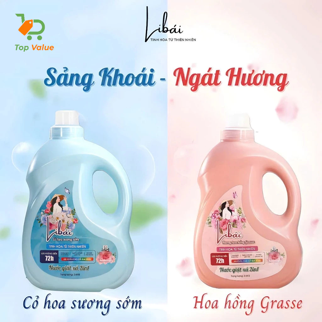 [Top Value] Can nước giặt xả Libái SC1813 Hương Hoa Hồng Grasse 3.6kg và SC1814 Hương Cỏ Hoa Sương Sớm 3.6kg