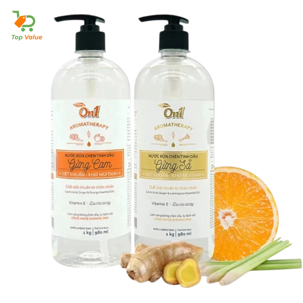 [Top Value] Nước rửa chén ON1 PD211 tinh dầu gừng cam và gừng sả dịu nhẹ, an toàn cho tay Combo 2 chai