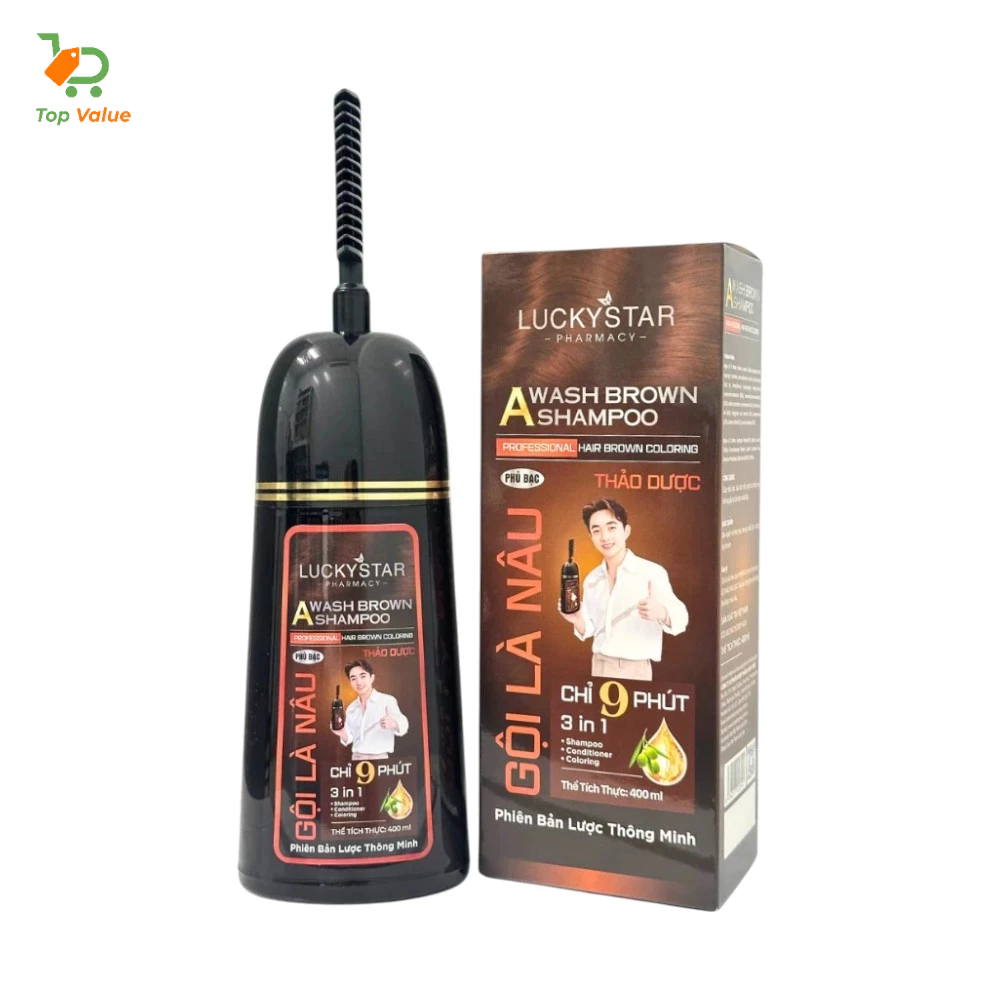 [Top Value] Dầu Gội Phủ Bạc Lucky Star SP172 Màu Nâu Đen Chai 400ML