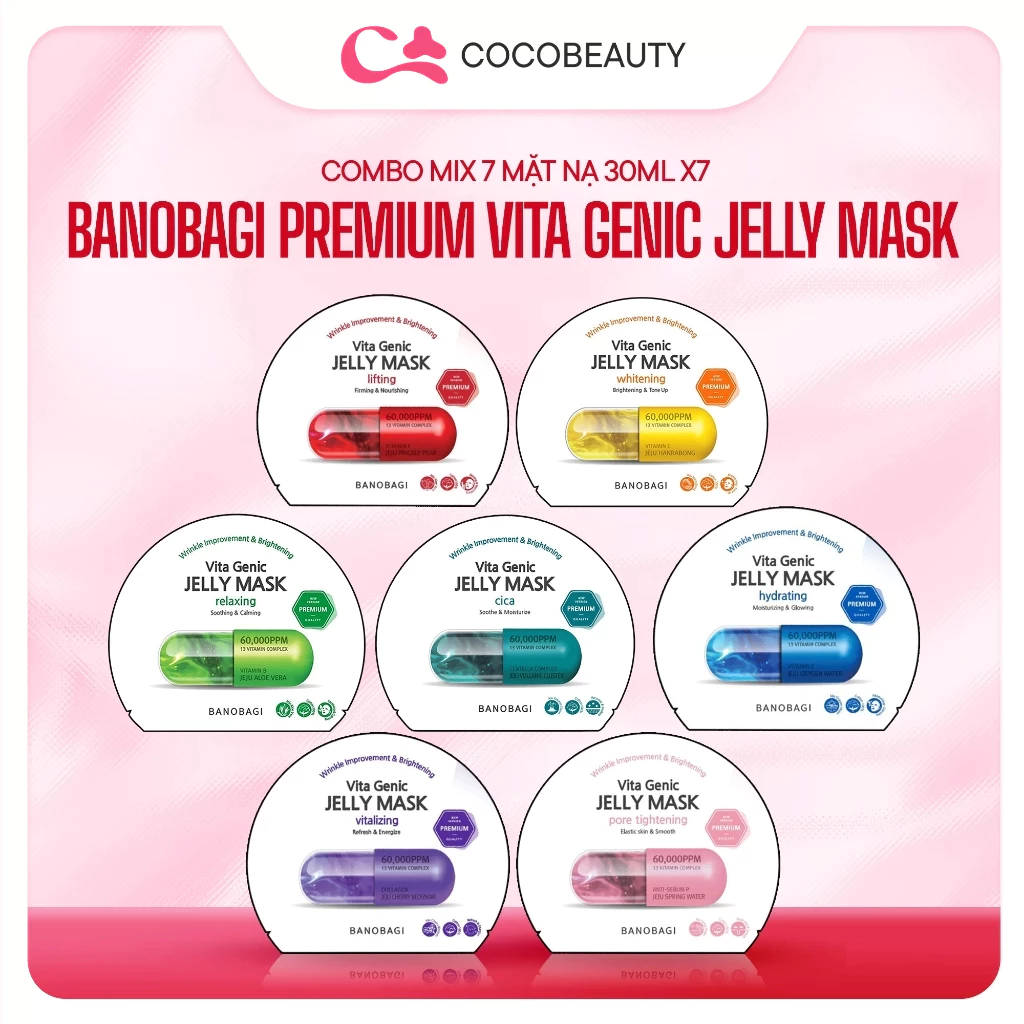 Combo MIX 7 Mặt Nạ Bổ Sung Vitamin thần thánh Victa Genic BANOBAGI (30ml x 7)