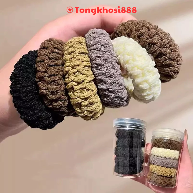 PVN72463 Set 6 Dây Buộc Tóc Nữ Màu Trơn Kèm Ống Đựng Trong Suốt - Hộp 6 Dây Buộc Tóc