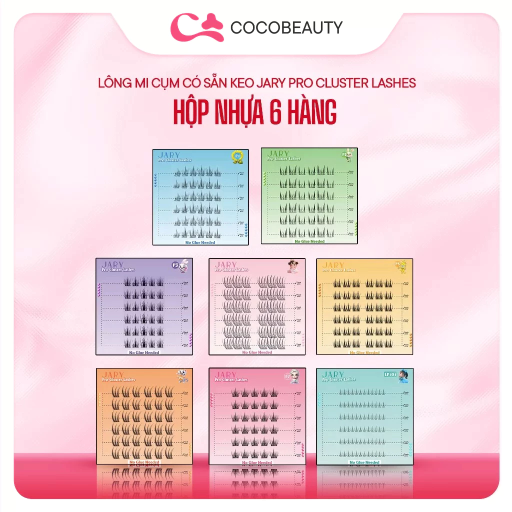 Lông Mi Cụm Có Sẵn Keo Jary Pro Cluster Lashes - Hộp Nhựa 6 Hàng - P1 P2 P3 P4 P5 P6 P7 LP101