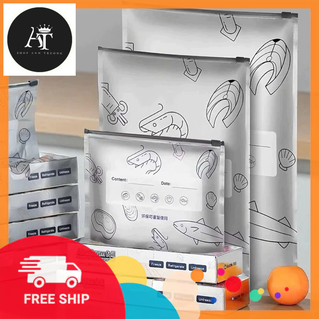 Combo 10 Túi Zip Bạc KANGNAI Túi Đựng Thực Phẩm Tươi, Tủ Đông Có Thể Tái Sử Dụng
