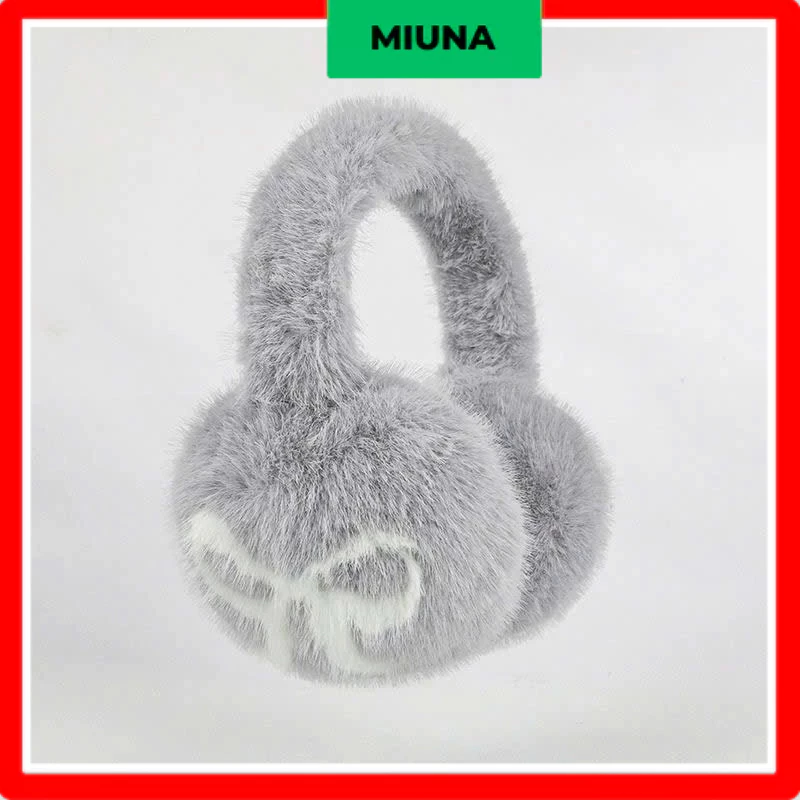 Bịt tai giữ ấm Miuna chất liệu lông tự nhiên mềm mịn ấm áp, Bịt tai thời trang thêu nơ xinh xắn PK39