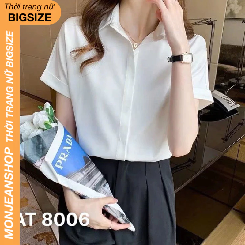 Áo Sơ mi nữ bigsize tay ngắn basic phù hợp đi làm và đi học Vải lụa mềm mịn hạn chế nhăn tốt AT8006