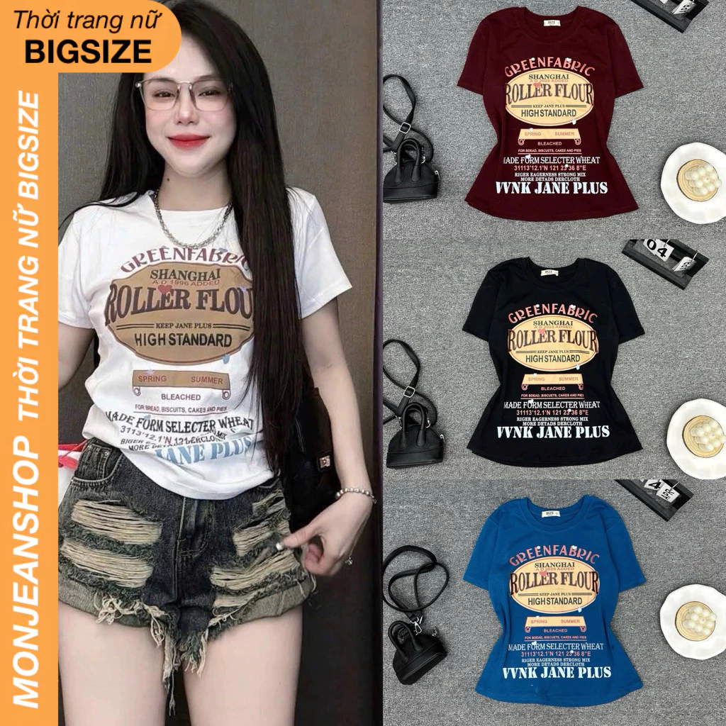 Áo thun nữ cổ tròn tay ngắn Bigsize 55-85kg in chữ sang chảnh AT9062