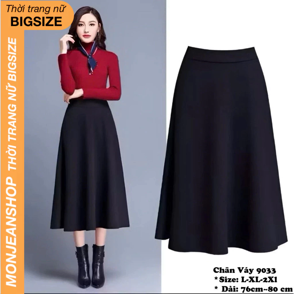 Chân váy dài Bigsize 55-90kg lưng thun vải mềm ko nhăn có khóa kéo che khuyết điểm đi làm đi học đi chơi CV9033