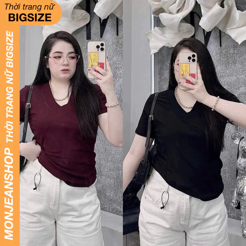 Áo Thun Nữ Bigsize Tay Ngắn Cổ Tim Chất Thun Borip Mềm Mịn Viền 2 Bên Co Giãn Thoả Mái AT9006
