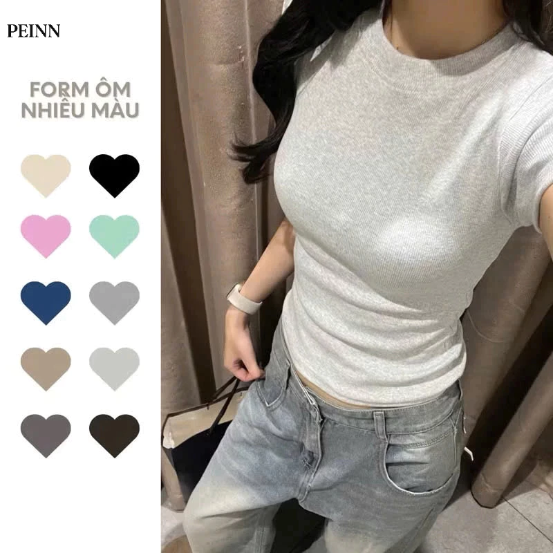 [Peinn] Áo Thun Trơn Nh124 Form Ôm Babytee, Đủ Màu Basic, Chất Liệu Thun Co Giãn, Fit Dáng Siêu Đẹp