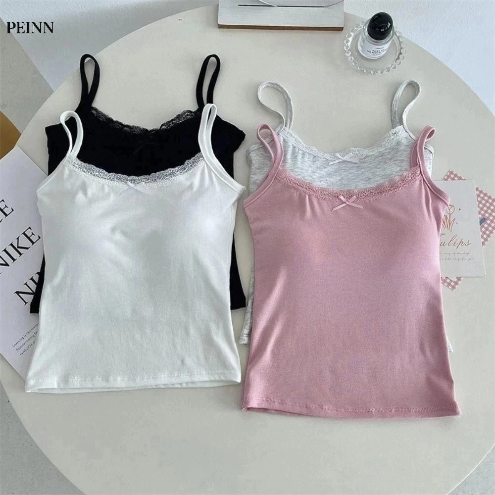 [Peinn] Áo Hai Dây Peinn NH28 Thun Gân Viền Ren Phối Nơ