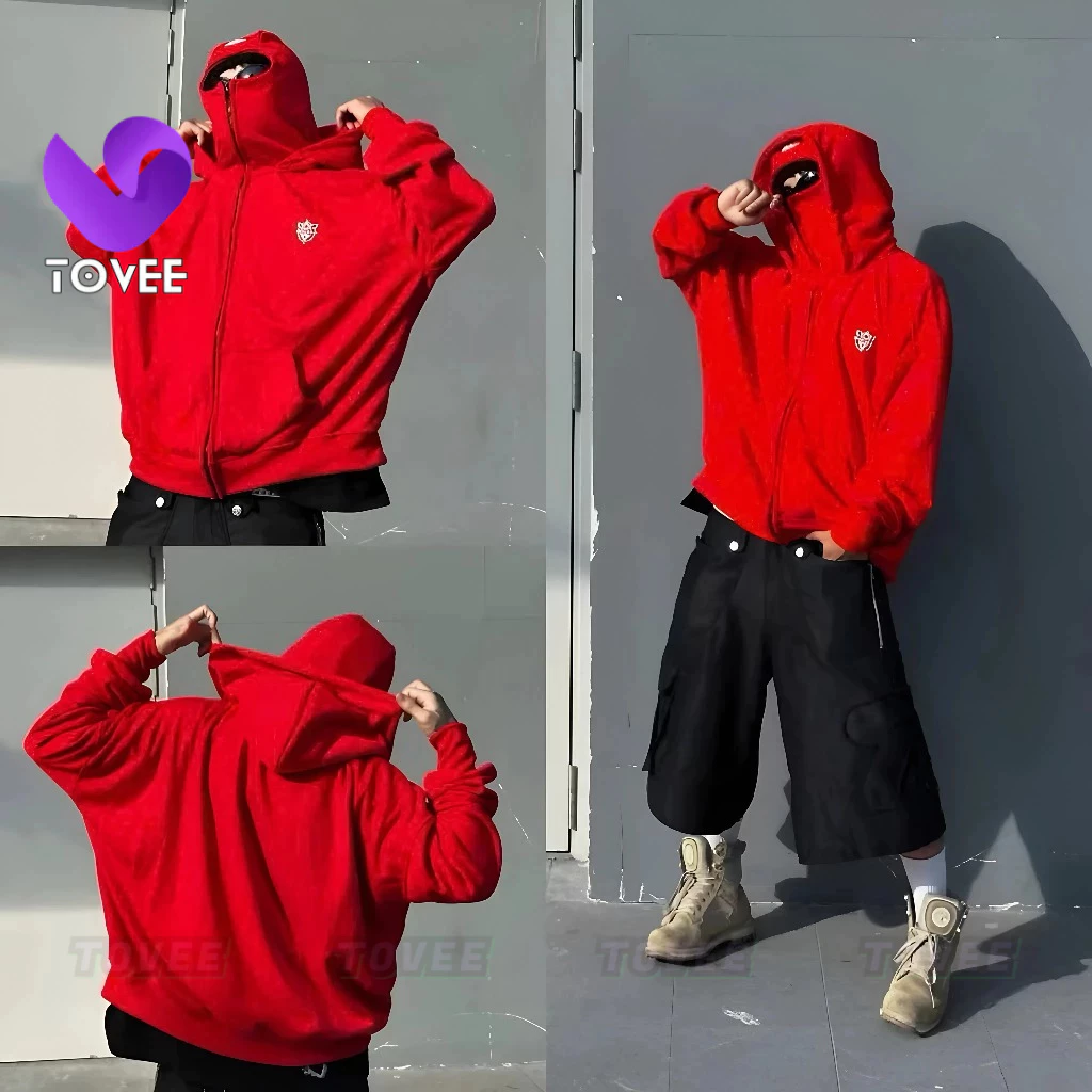 [XẢ HÀNG] Áo Khoác NINJA FULL FACE THÊU LOGO Nỉ Bông CAO CẤP Chống Nắng BM290, Áo Khoác 2 Mũ Form Rộng Nam Nữ TOVEE