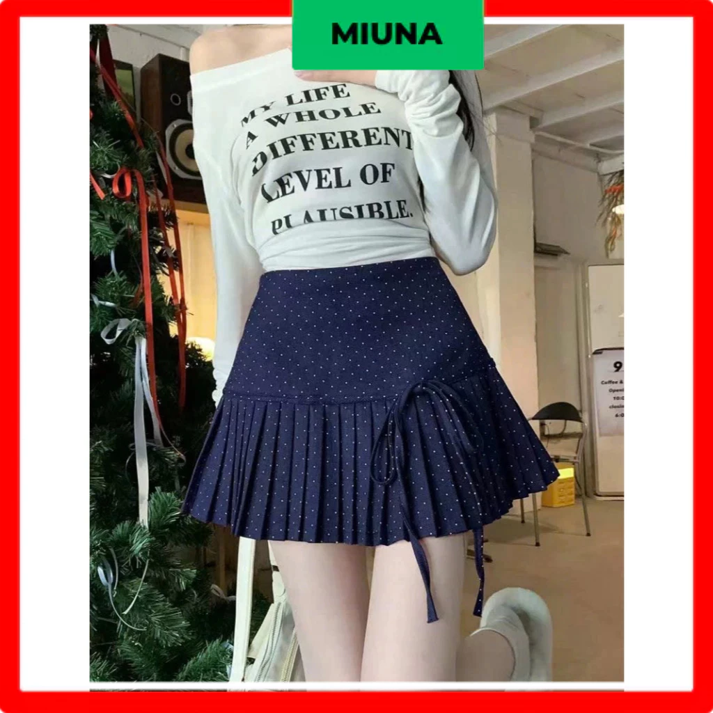 Chân váy nữ Miuna chấm bi thắt nơ, Chân váy nữ basic dễ phối đồ C33