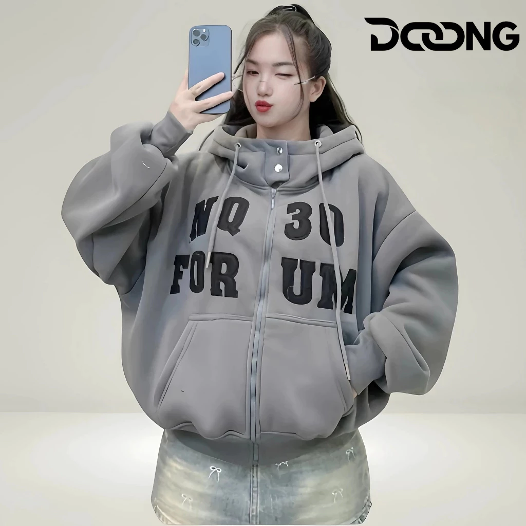 [XẢ HÀNG] Áo khoác NQ30 FORUM THÊU NỔI CAO CẤP Form Boxy nỉ bông xỏ ngón BM280 Áo khoác nỉ croptop nón 2 lớp DOONG