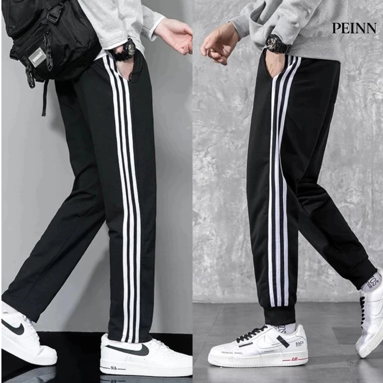 [Peinn] Quần Jogger Nam Nữ Thể Thao NH201 Đen Sọc Trắng thun poly Co Giãn Mát Mẻ