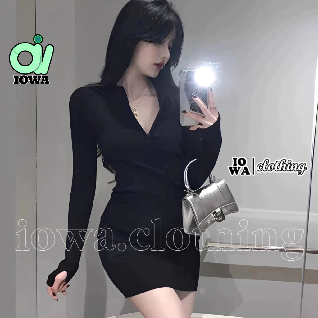 (XẢ HÀNG) Đầm Váy BODY TAY DÀI PHỐI KHÓA KÉO Thun Gân Co Giãn BM174, Váy Body Nữ Quyến Rũ IOWA