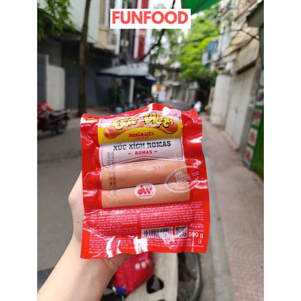 Xúc xích Romas Đức Việt 500g (10 cái), xúc xích chicago đức việt, xúc xích rán, đò ăn vặt