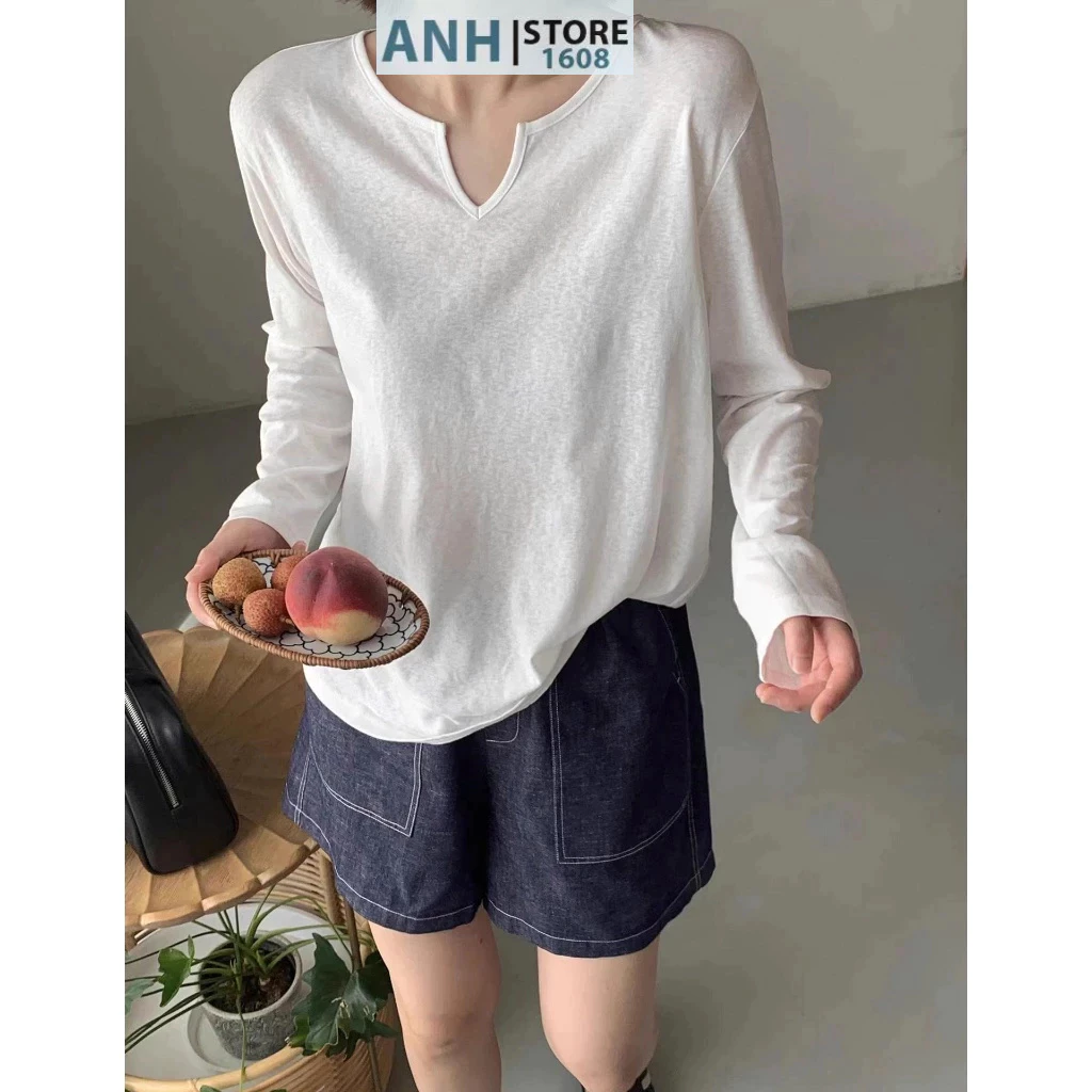 Áo Thun Xược Dài Tay Kiểu Cổ Xẻ V phá cách ANHSTORE , áo thun tay dài Cổ V , Phom Rộng cá tính