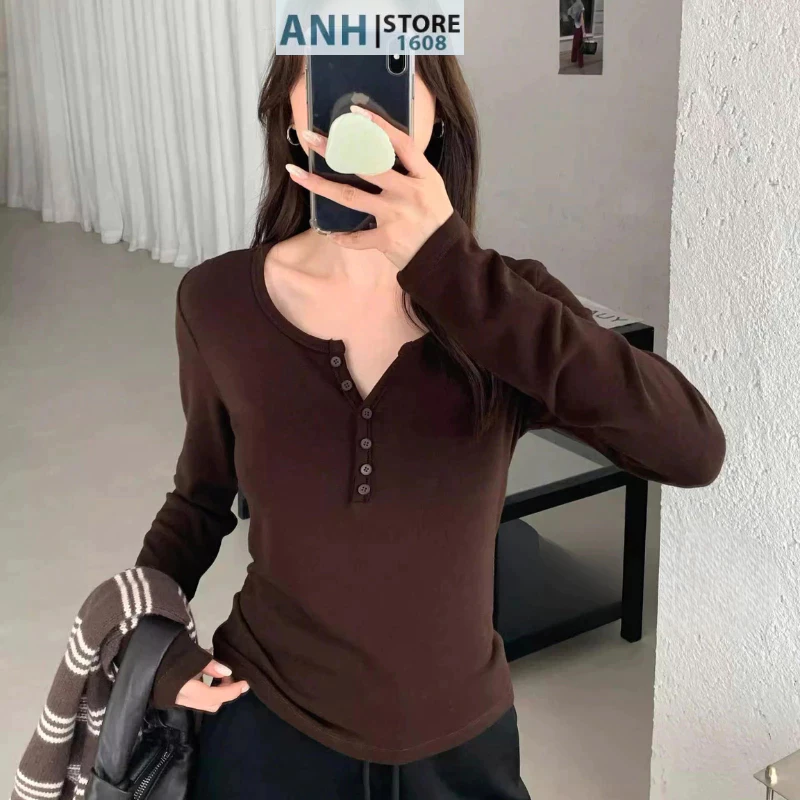 Áo Thun nữ dài tay Xẻ Trụ Gân Tăm mịn Nhập cao cấp ANHSTORE . Áo thun nữ dài tay phom ôm siêu hách dáng mặc 4 mùa