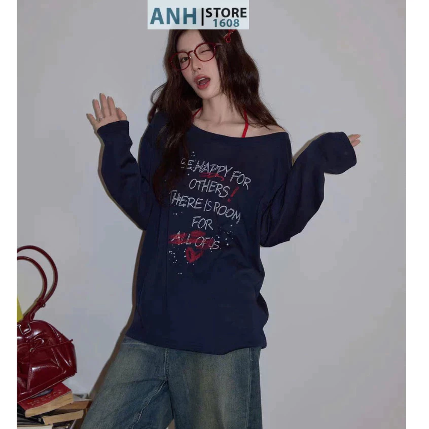 Dài Tay Nữ Lệch Vai chất Xược phom rộng ANHSTORE. lệch vai nữ dài tay in hình cá tính