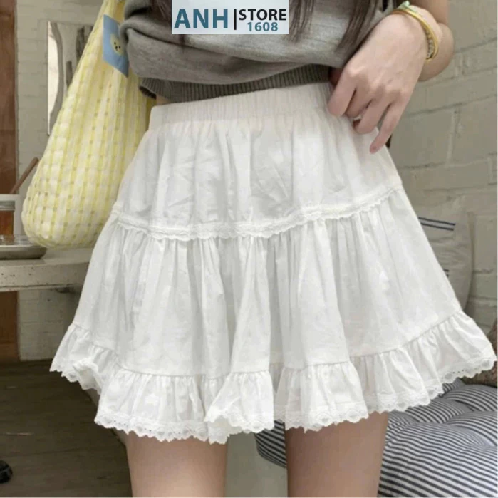 Chân Váy Trắng xếp tần phối ren cực Trend  ANHSTORE , Chân váy phối ren có Lót quần chống lộ mặc Tết 2025 Full tới 65kg