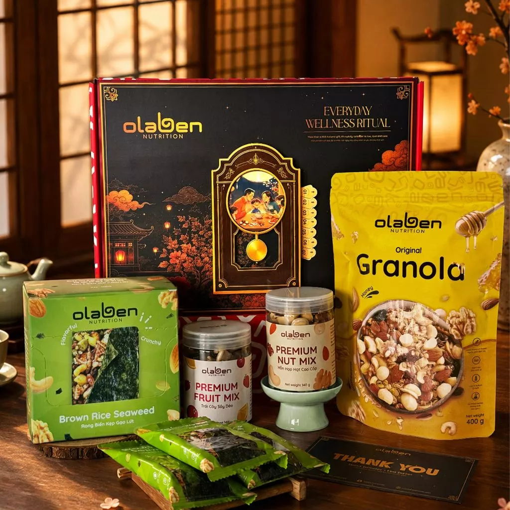 [Signature Autumn Gift Box] Hộp Quà Trung Thu 4 Món - Olaben Nutrition (Granola, Nut Mix, Fruit Mix, Seaweed Bar)