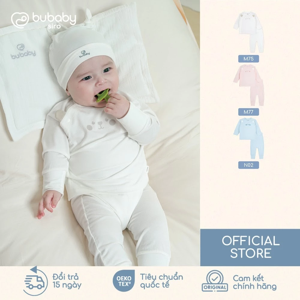 Bộ quần áo dài tay cài chéo BU Baby, bộ sơ sinh bé trai bé gái, bộ newborn mềm mịn | BSR110811