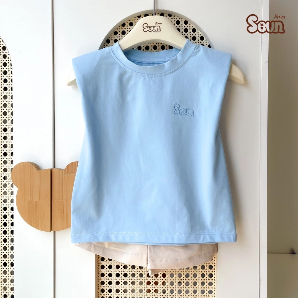 | SEUNKIDS | Áo thun sát tay độn vai bé gái bé trai cotton 4 chiều áo phông áo ba lỗ