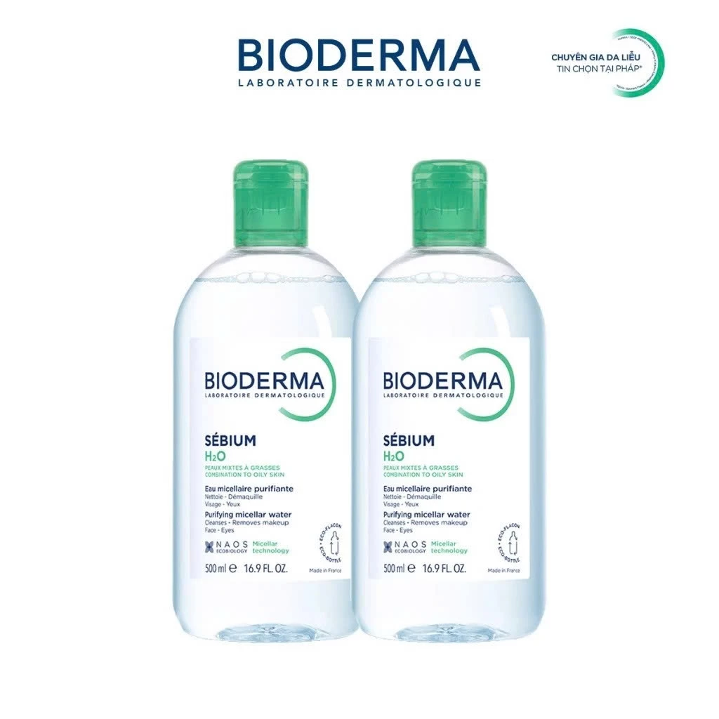 [BIODERMA - ĐÃ KÈM TÚI TOTE 2026] Bộ đôi nước tẩy trang Bioderma Micellar cho da dầu mụn Sebium H2O - 500mlx2