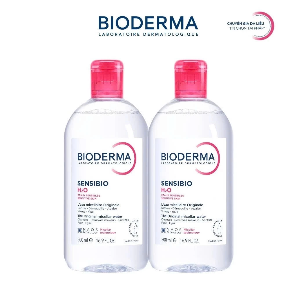 [BIODERMA - ĐÃ KÈM TÚI TOTE 2026] Bộ đôi nước tẩy trang Bioderma Micellar cho da nhạy cảm Sensibio H2O - 500mlx2