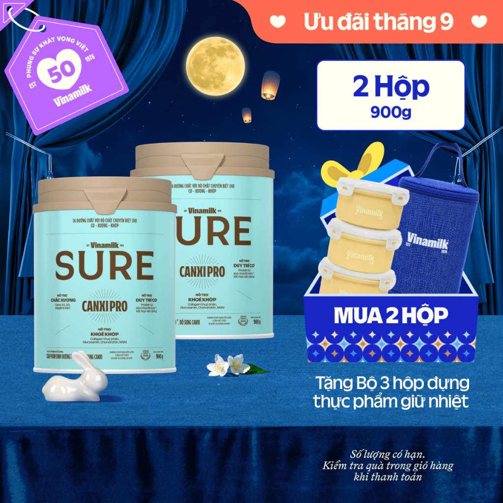 Combo 2 lon Sữa bột Vinamilk CanxiPro 900g (Hộp thiếc) - Sữa bổ sung Canxi Tốt cho xương khớp