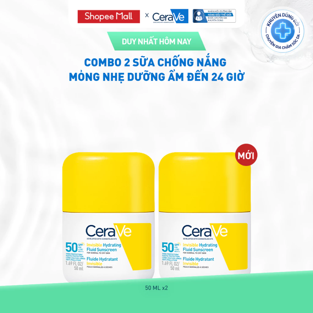 [VB HO] Bộ 2 Sữa chống nắng mỏng nhẹ dưỡng ẩm đến 24 giờ CeraVe