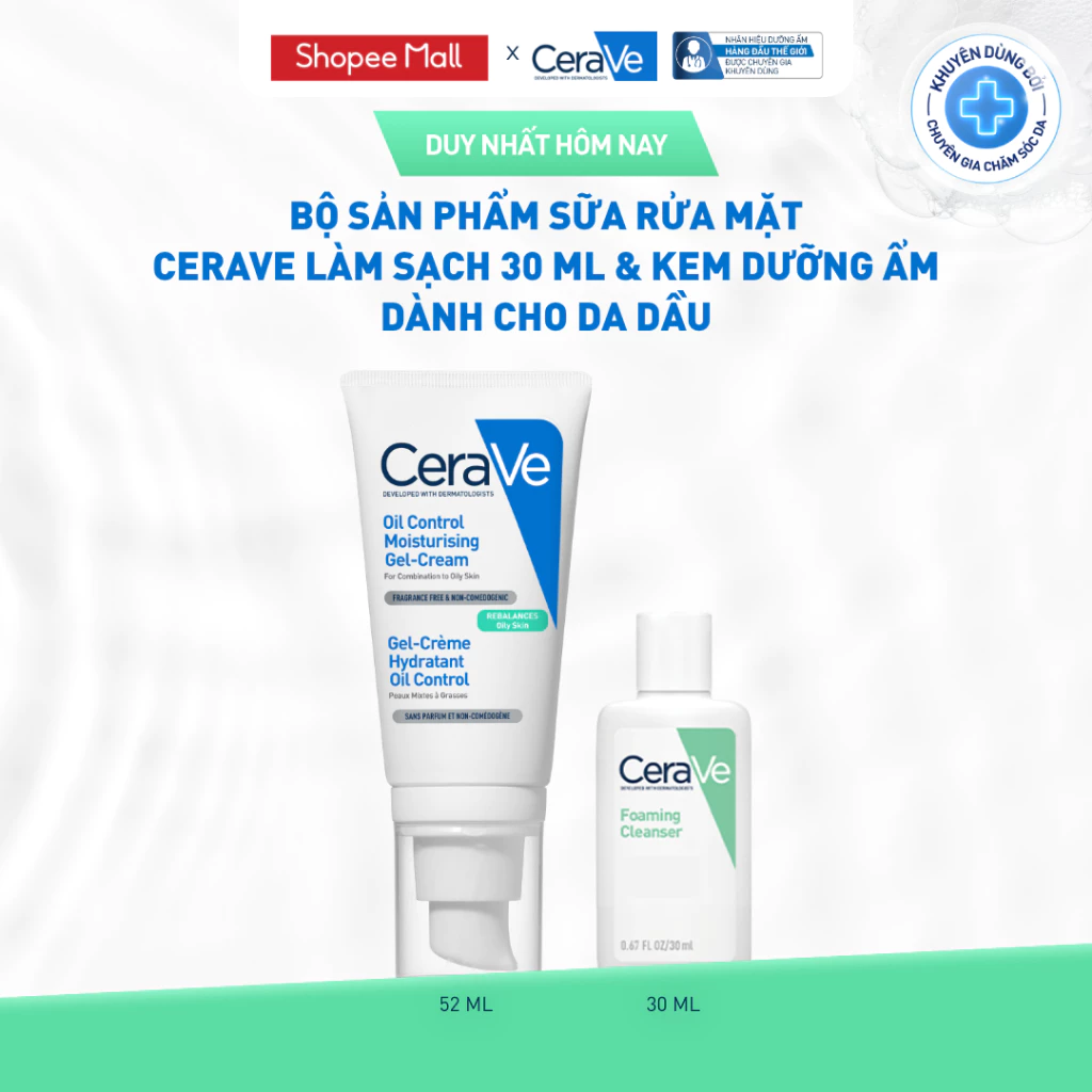 [VB HO] Bộ sản phẩm sữa rửa mặt CeraVe làm sạch 30ml & kem dưỡng ẩm dành cho da dầu
