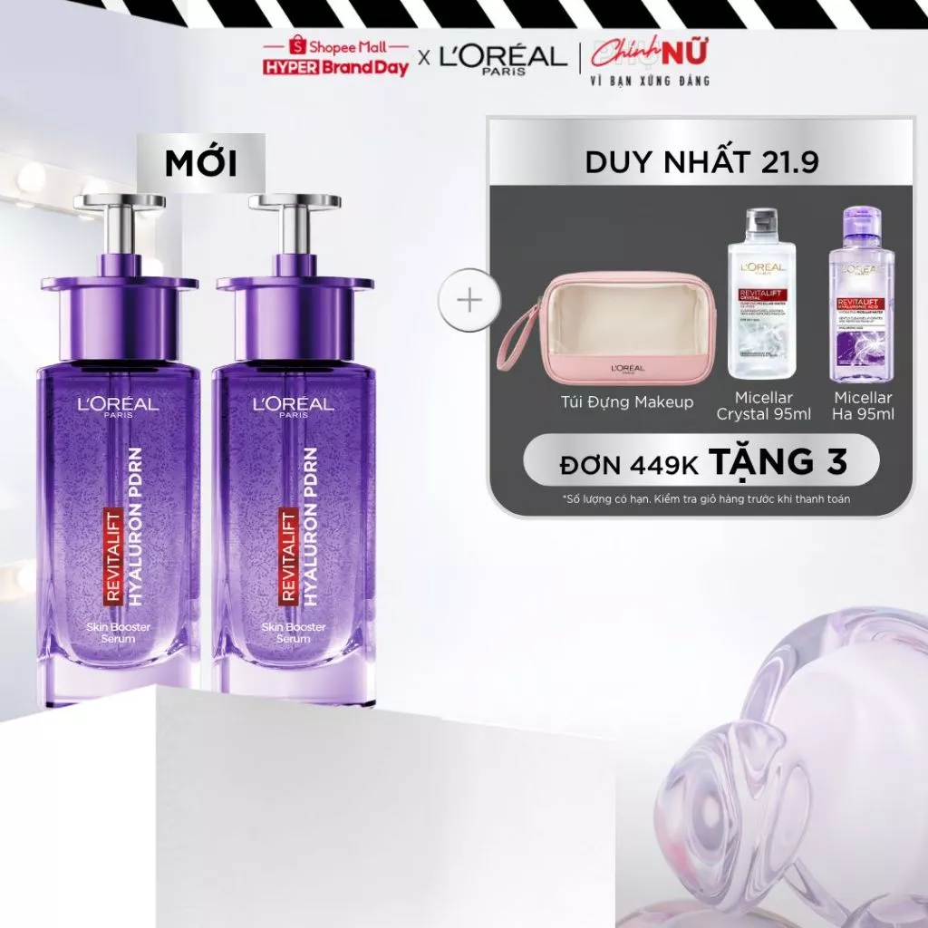 [MỚI] VB_ Bộ 2 serum cấp ẩm & căng bóng da HA + PDRN tổng hợp sinh học L'Oréal Paris Revitalift Skin Booster 30mlx2