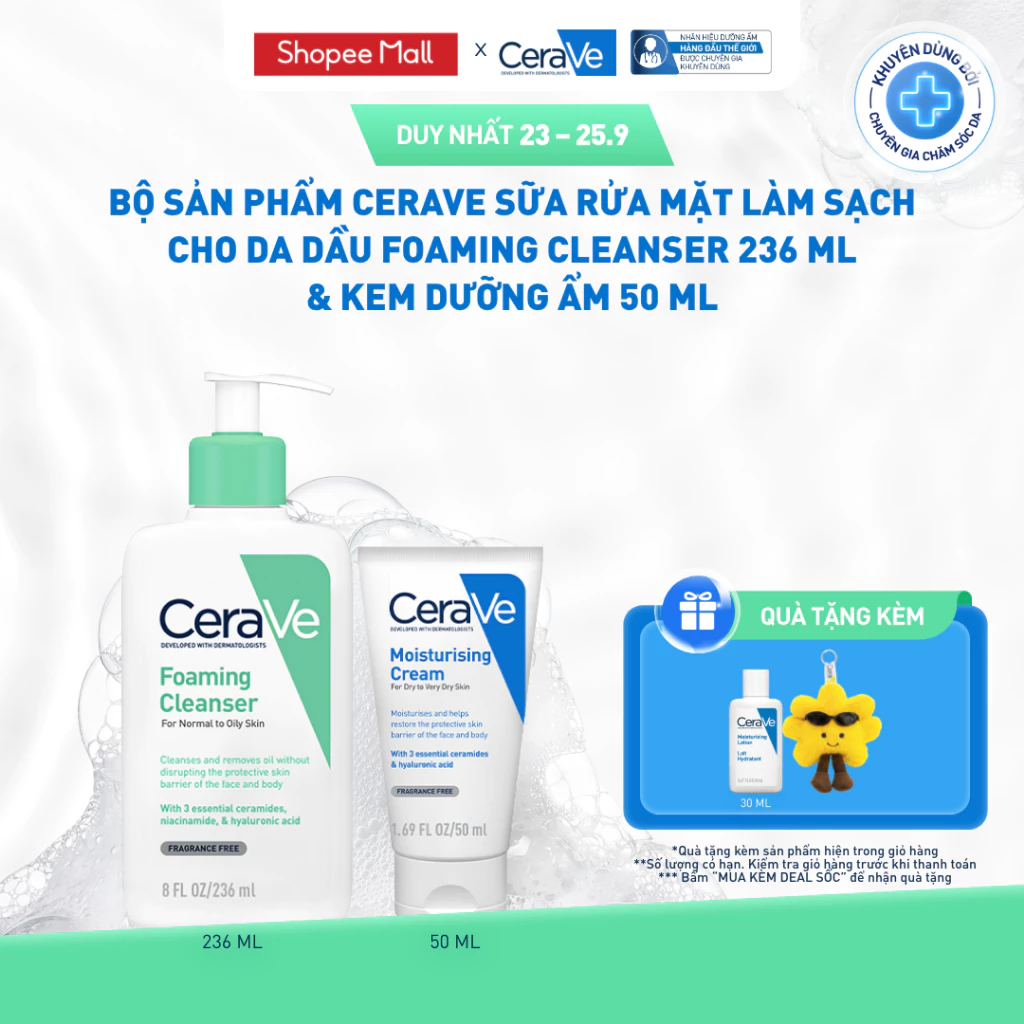 [VB] Bộ sản phẩm CeraVe làm sạch cho da dầu & dưỡng ẩm Cream 50 + Foaming 236ml
