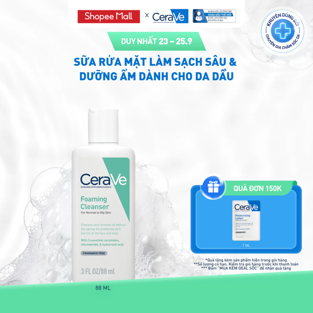 [VB VRT] Sữa rửa mặt sạch ẩm chuẩn chuyên gia CeraVe Cleanser 88ml và 100ml
