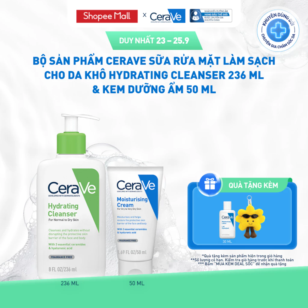 [VB] Bộ sản phẩm CeraVe làm sạch & dưỡng ẩm cho da khô Cream 50 + Hydrating 236ml