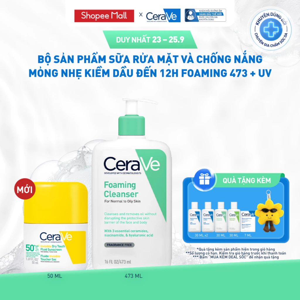 [MỚI] [VB] Bộ sản phẩm sữa rửa mặt và chống nắng mỏng nhẹ kiềm dầu đến 12H Foaming 473 + UV