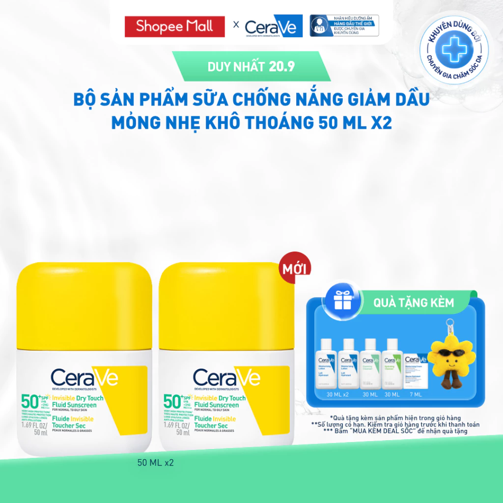 [MỚI] [VB] Bộ sữa chống nắng CeraVe giảm dầu mỏng nhẹ khô thoáng 50mlx2