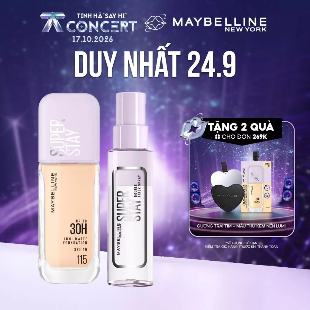 [Bộ trang điểm] Kem nền bắt sáng Superstay Lumi Matte và Xịt khóa nền Superstay Double Fixer Spray Maybelline New York