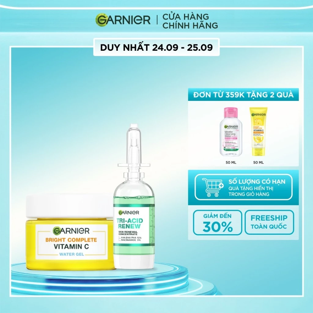 Bộ đôi serum thế hệ mới giúp da sáng hơn, láng hơn, khỏe hơn và kem dưỡng ẩm Water Gel mỏng nhẹ 20ml x 50ml