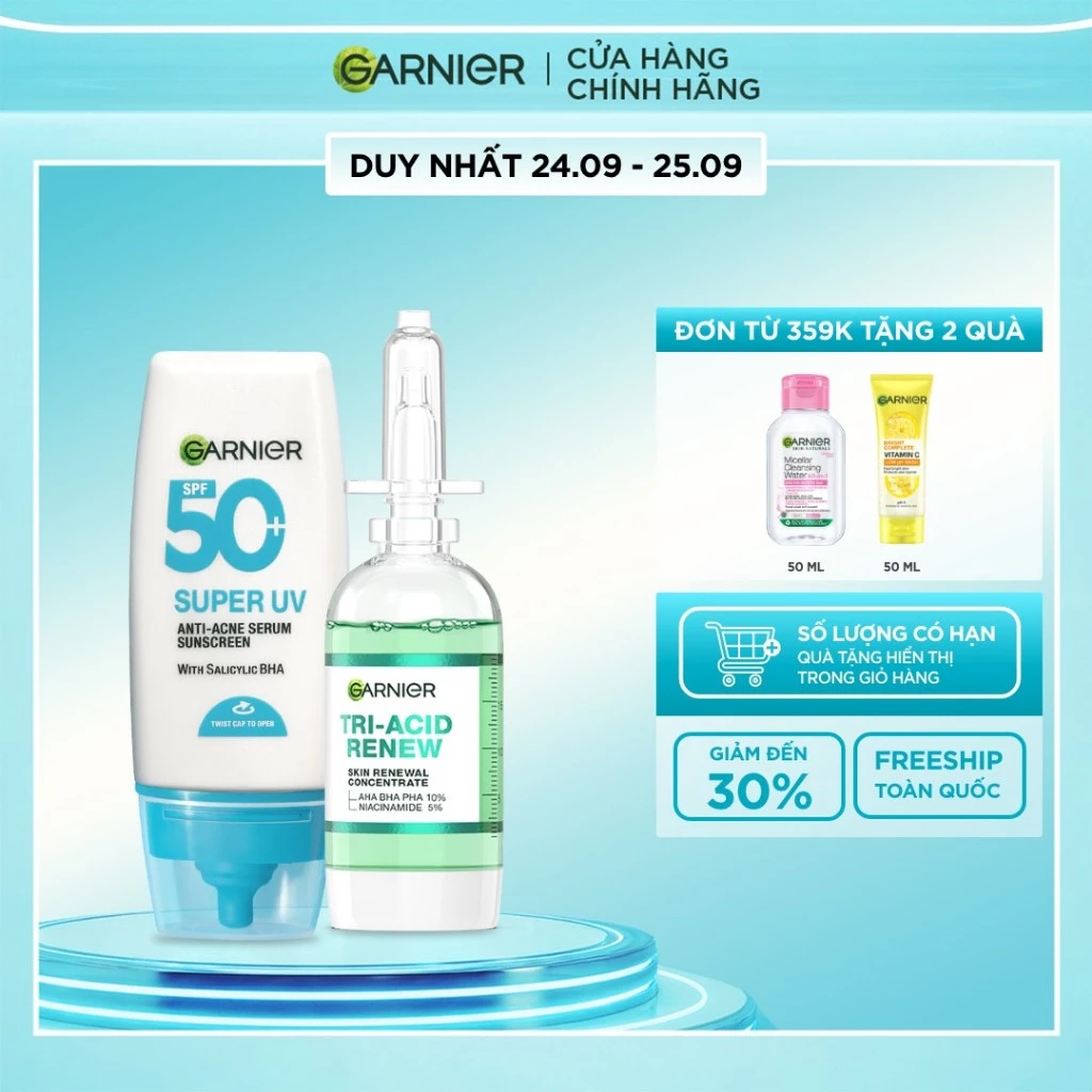 Bộ đôi serum thế hệ mới giúp da sáng hơn, láng hơn và kem chống nắng phổ rộng cho da dầu mụn 20ml x 30ml