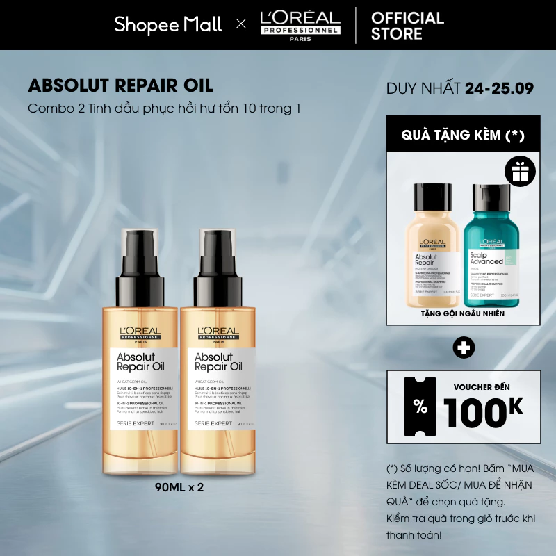 Combo 2 Tinh dầu phục hồi hư tổn 10 trong 1 90ml dưỡng tóc mềm mượt&phục hồi hư tổn L'Oréal Professionnel Absolut Repair
