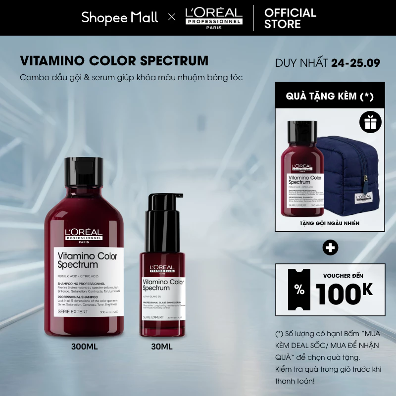 Combo dầu gội 300ml và serum 30ml dưỡng tóc khóa bóng chuyên nghiệp giúp khóa màu nhuộm, bóng tóc tức thì Vitamino Color