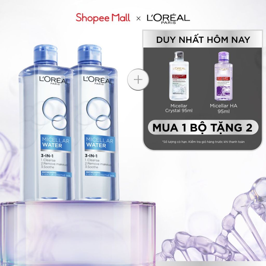 VB Bộ đôi nước tẩy trang giúp làm sạch sâu 3-in-1 L'Oreal Paris Micellar Water…